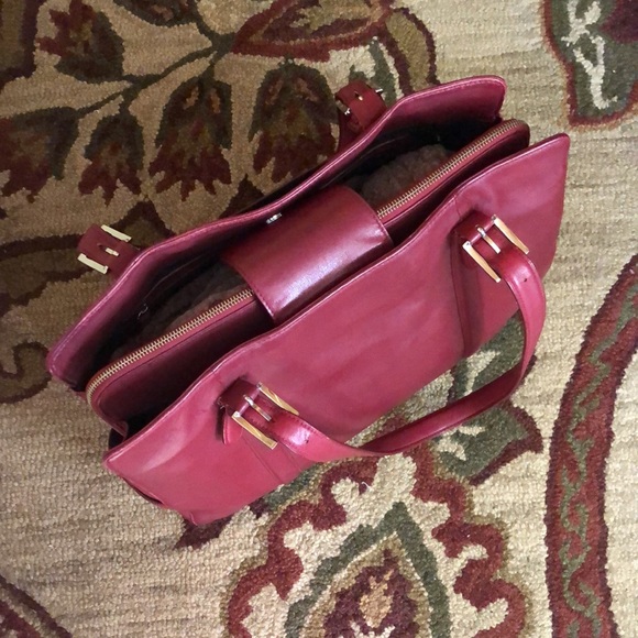 FRANKLIN COVEY Red Leather Briefcase Purse Executive Size Dual Strap TOTE Zipper - Picture 13 of 16